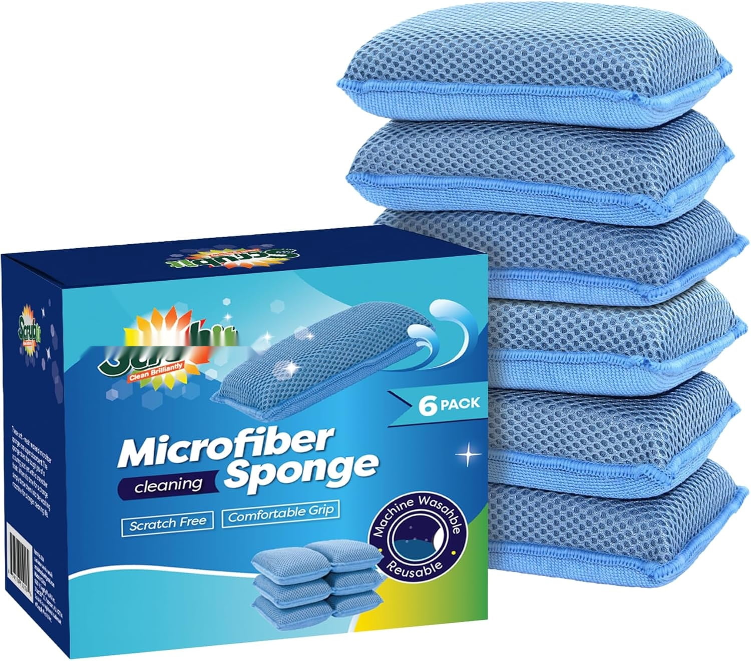 Micro Sponge Miracle Microfiber Kitchen Sponge by Scrub-It (6 Pack) - Non-Scratch ...