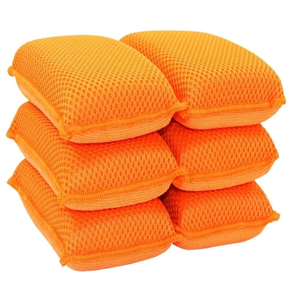 Miracle Microfiber Kitchen Sponge by Scrub-It (6 Pack) - Non-Scratch Heavy Duty Dishwashing Cleaning sponges- Machine Washable- (Orange)