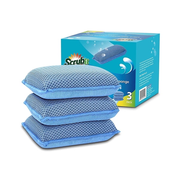 Miracle Microfiber Kitchen Sponge by Scrub-It - Non-Scratch Heavy Duty Dishwashing Cleaning Sponges- Machine Washable - (Blue)