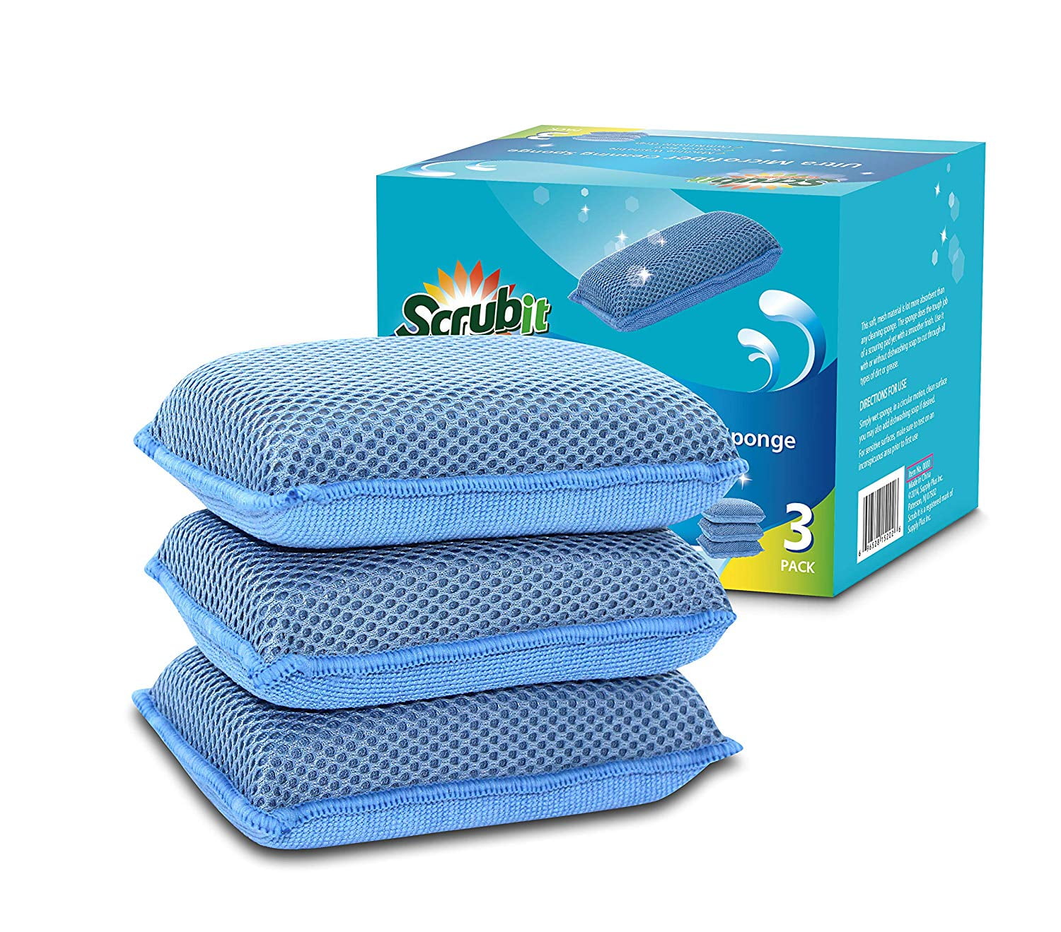 Miracle Microfiber Kitchen Sponge by Scrub-It - Non-Scratch Heavy Duty  Dishwashing Cleaning Sponges- Machine Washable - (Blue)