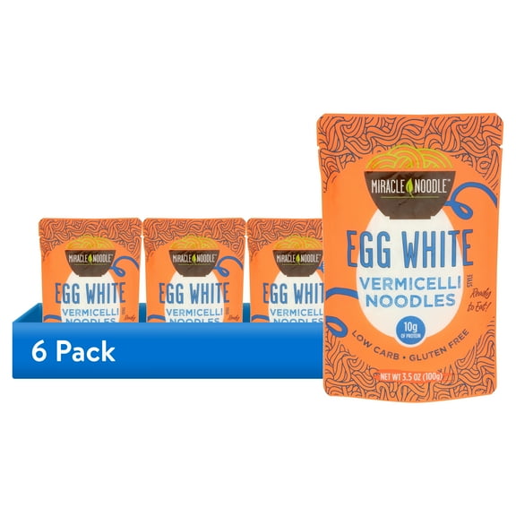 (6 pack) Miracle Noodle Egg White Angel Hair Vermicelli Pasta, 3.5 Oz, Ready to Eat Egg White Noodles, 10g Protein, 45 Calories, 1g Net Carbs Per Serving, High Protein, Keto, Gluten-Free