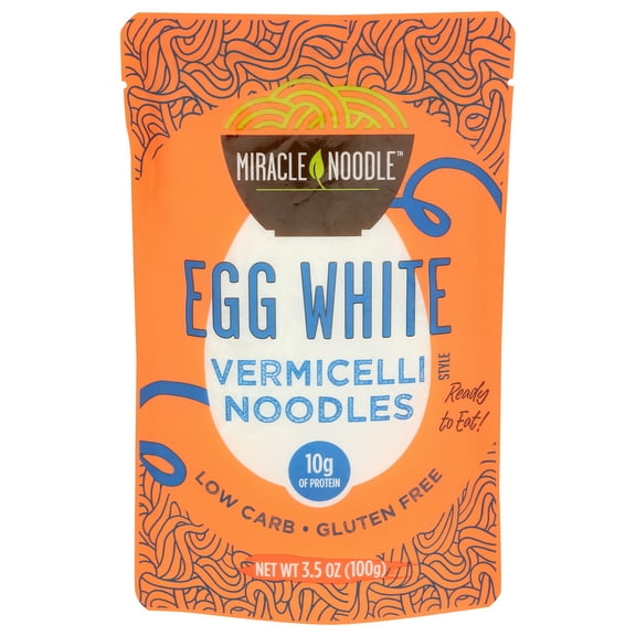 Miracle Noodle Egg White Angel Hair Vermicelli Pasta, 3.5 Oz, Ready to Eat Egg White Noodles, 10g Protein, 45 Calories, 1g Net Carbs Per Serving, High Protein, Keto, Gluten-Free