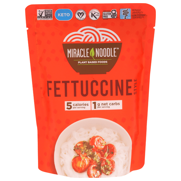 Miracle Noodle Ready to Eat Fettuccine Pasta, 7 Oz, Plant Based Shirataki Konjac Noodles, 5 Calories, 1g Net Carbs Per Serving, Gluten-Free