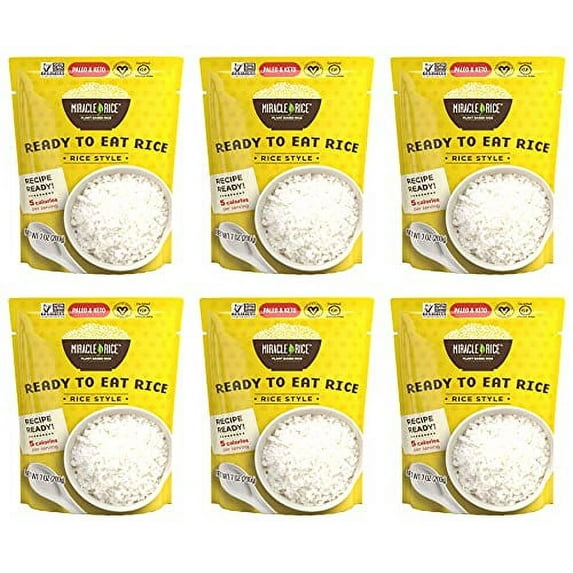 Miracle Noodle Organic Miracle Rice - Konjac Rice,Keto Rice,Plant-Based,Gluten-Free,Soy Free, Low Carb Rice,Low-Calorie Rice, Grain Free, Perfect for Stir-Fry,Rice Pilaf, & Rice Pudding - 7 Oz, 6-Pack