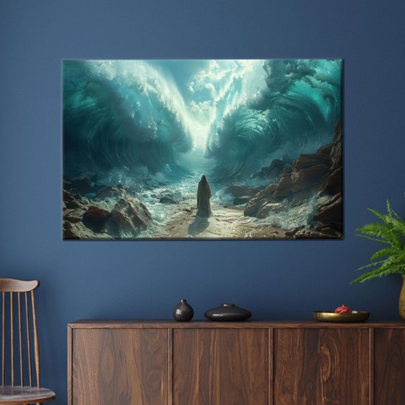 Miracle Ocean Split Wall Art, Moses Parting The Sea Wall Poster Fantasy Sea Path Poster, Biblical Or Mystical, Poster Only