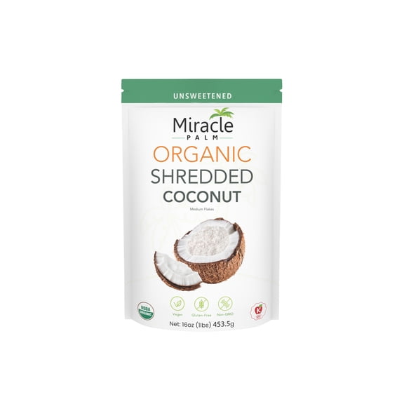 Miracle Palm Organic Unsweetened Shredded Coconut 1 lb (16oz), Perfect for Baking