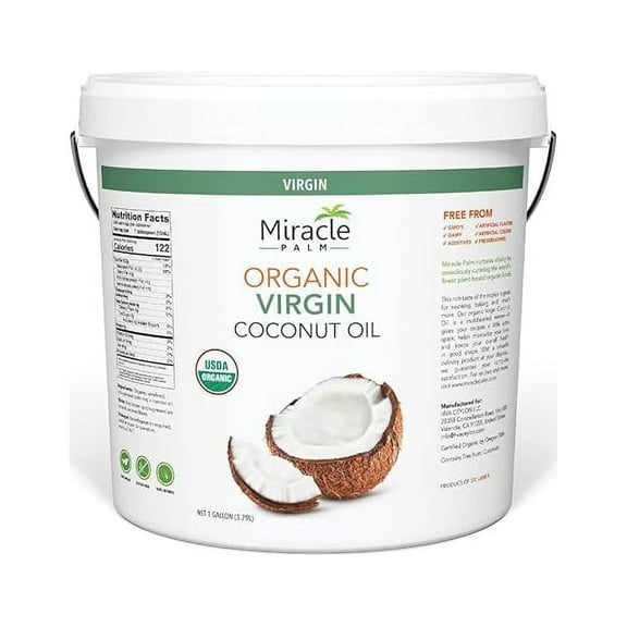 Miracle Palm Virgin Coconut Oil - Raw and Organic Coconut Oil - Coconut Oil for Skin, Hair, Cooking & Baby Care - Unrefined Coconut Oil for Baking, Sauting & Stir Frying - 1 Gallon Pure Coconut Oil