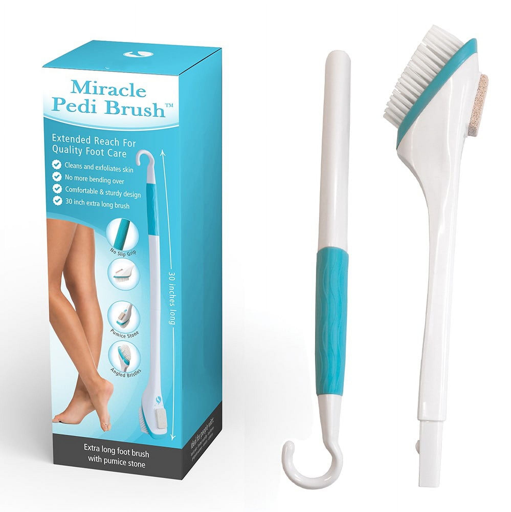 Miracle Pedi Brush with Pumice Stone 30"in Long Handle Grip Cleansing Foot Scrub Brush