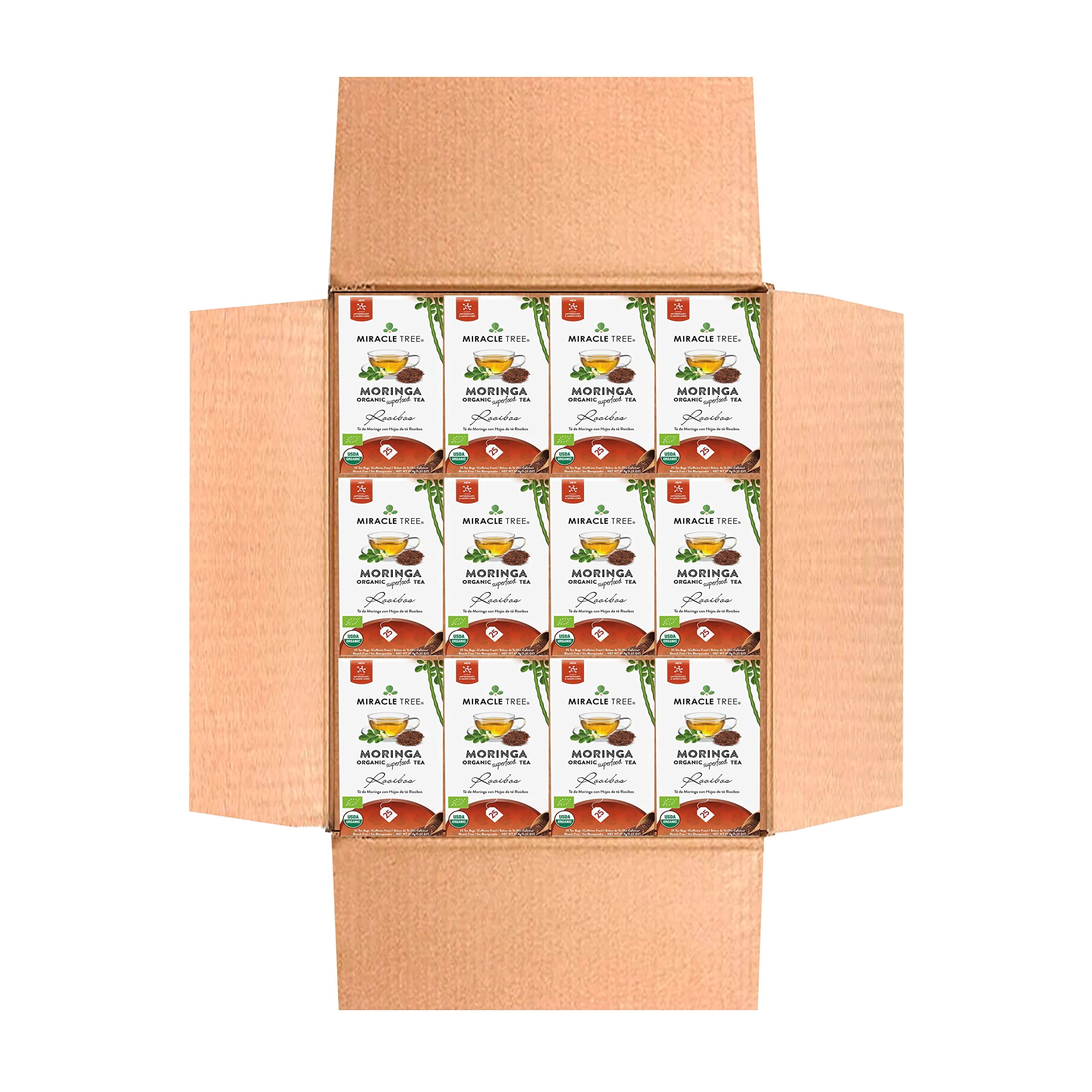 Miracle Tree Organic Moringa Superfood Tea Rooibos Caffeine-Free 12 Count