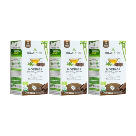 Miracle Tree – 3 Count, Organic Moringa Tea, 25 Enveloped Tea Bags, Chocolate