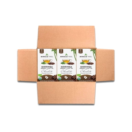 Miracle Tree – 3 Count, Organic Moringa Tea, 25 Enveloped Tea Bags, Chocolate