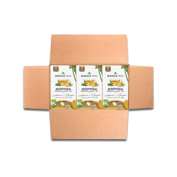 Miracle Tree Organic Superfood Herbal Moringa Tea Bags, Lemon & Ginger, 25 Count