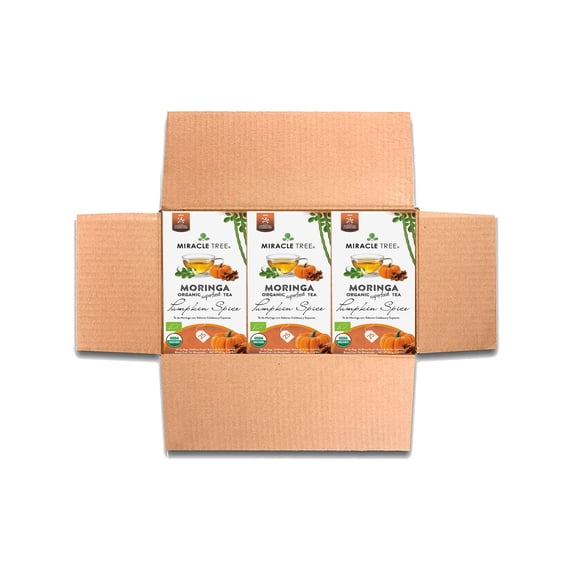 Miracle Tree – 3 Count, Organic Moringa Tea, 25 Enveloped Tea Bags, Pumpkin Spice