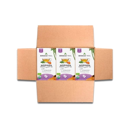 Miracle Tree Organic Moringa Tea, Turmeric, 25 Enveloped Tea Bags, 3 Count
