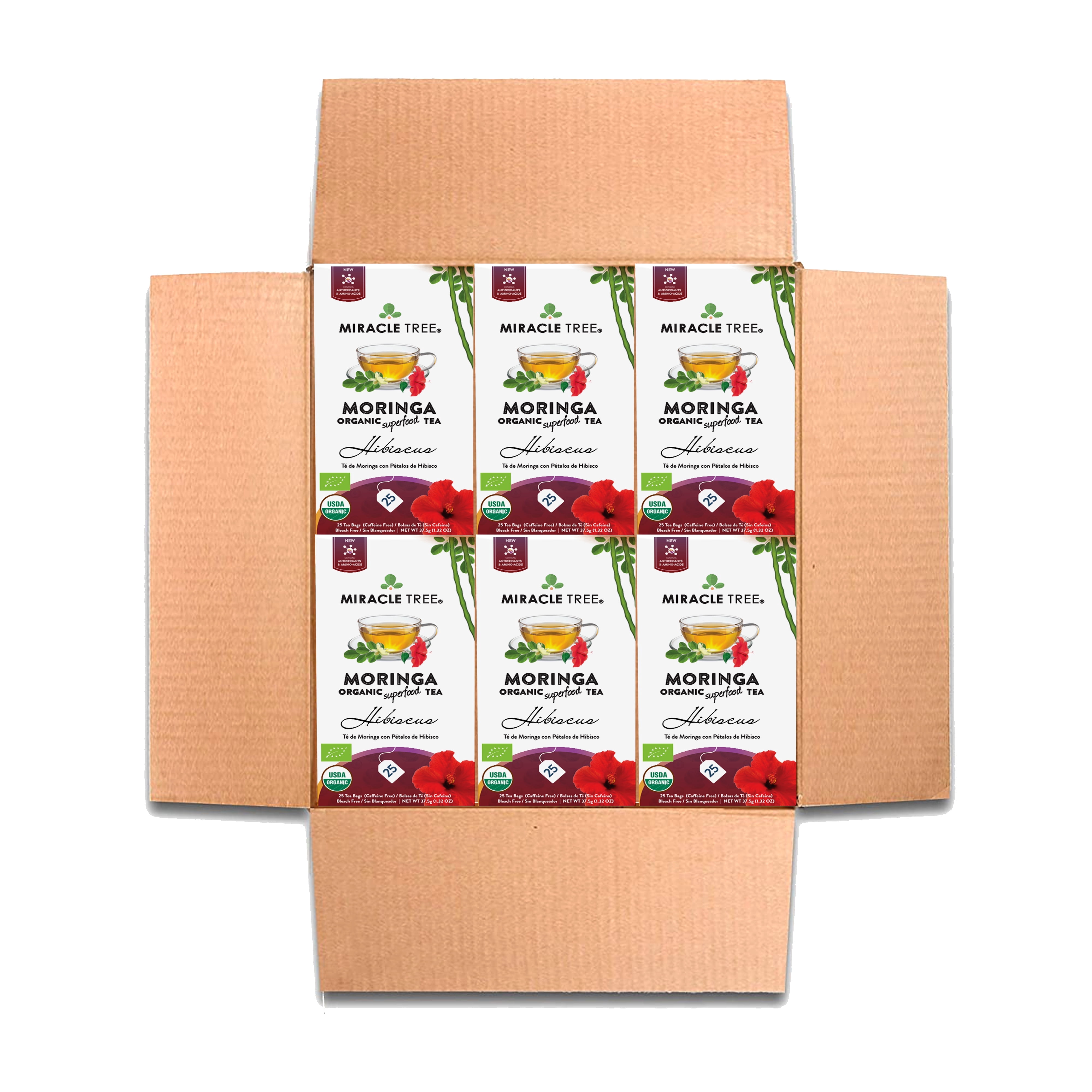 Miracle Tree Organic Moringa Herbal Tea Bags, Hibiscus Flavor, 25 Count