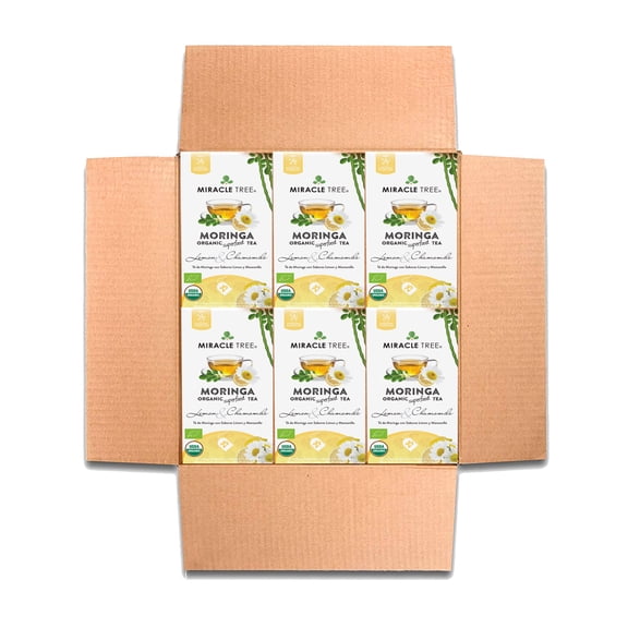 Miracle Tree – 6 Count, Organic Moringa Tea, 25 Enveloped Tea Bags, Lemon & Chamomile