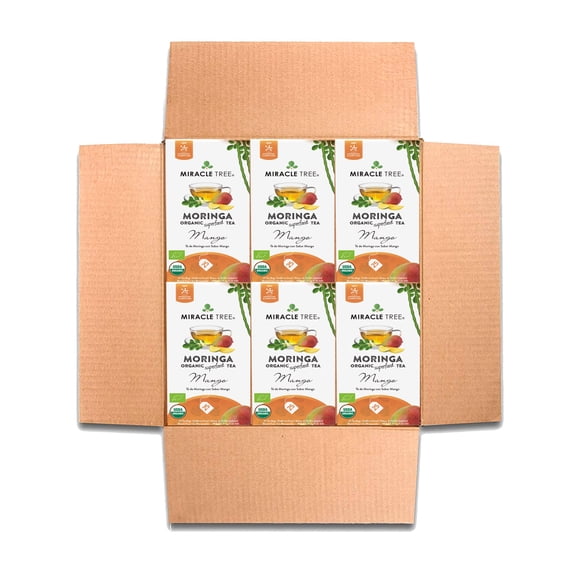Miracle Tree Organic Moringa Herbal Infusion Superfood Tea Bags, Mango Flavor, 25 Count