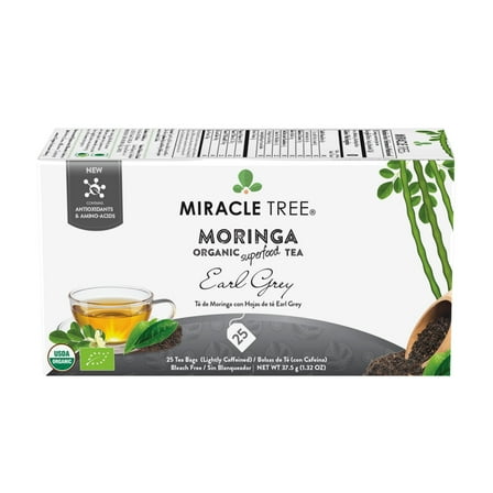 Miracle Tree Organic Moringa Superfood Earl Grey Tea Bags, 25 Ct