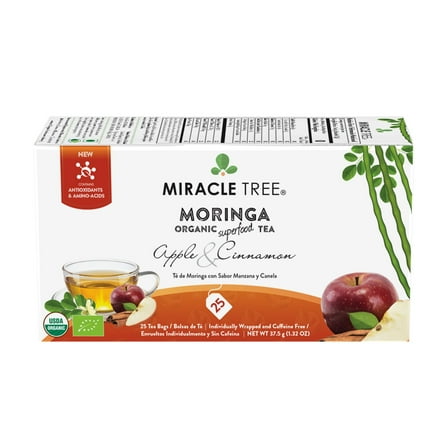 Miracle Tree – Organic Moringa Tea, 25 Enveloped Tea Bags, Apple & Cinnamon