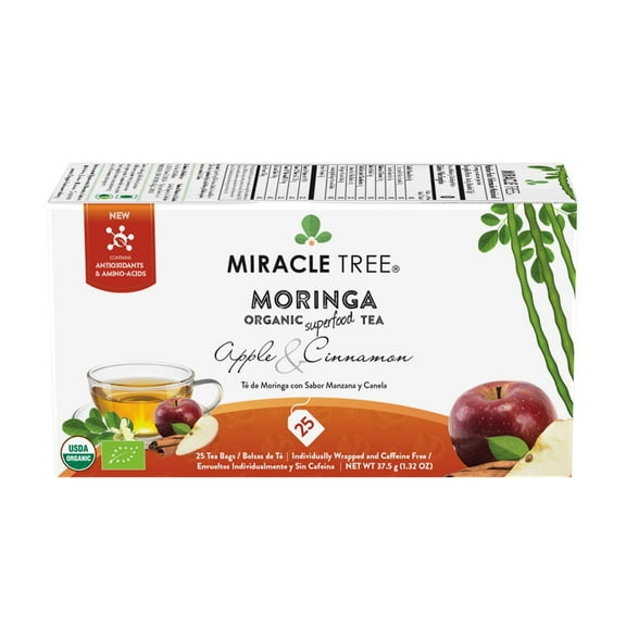 Miracle Tree – Organic Moringa Tea, 25 Enveloped Tea Bags, Apple & Cinnamon