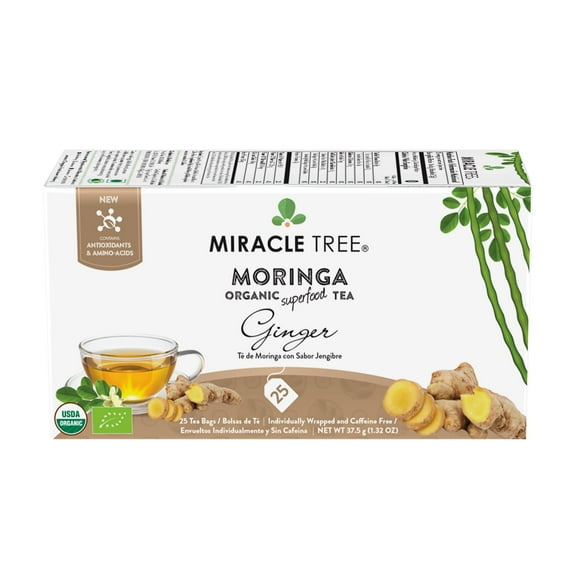 Miracle Tree – Organic Moringa Tea, 25 Enveloped Tea Bags, Ginger