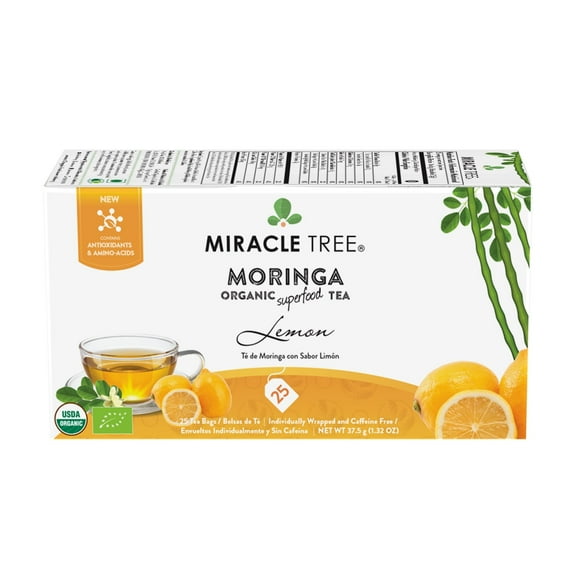 Miracle Tree – Organic Moringa Tea, 25 Enveloped Tea Bags, Lemon