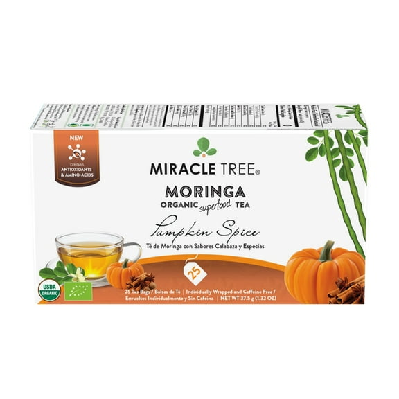 Miracle Tree – Organic Moringa Tea, 25 Enveloped Tea Bags, Pumpkin Spice