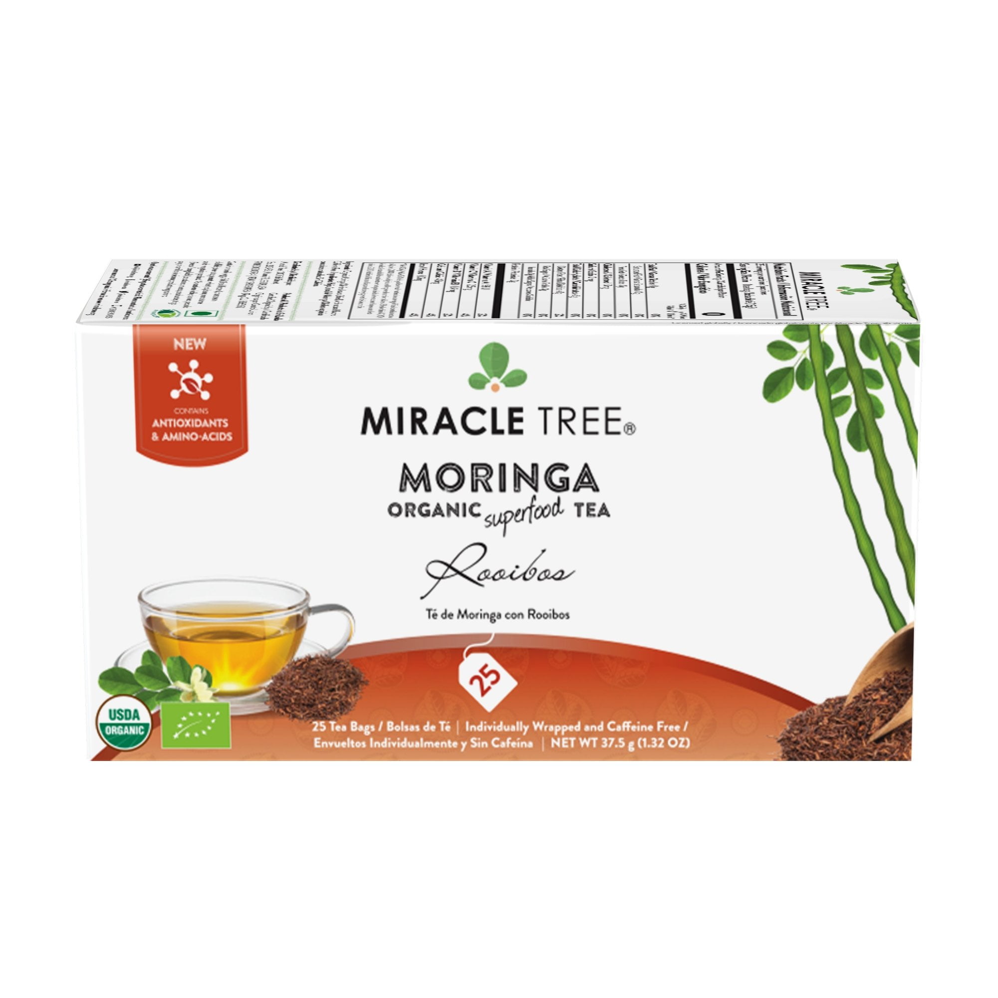 Miracle Tree Organic Moringa Tea, 25 Wrapped Tea Bags, Caffeine