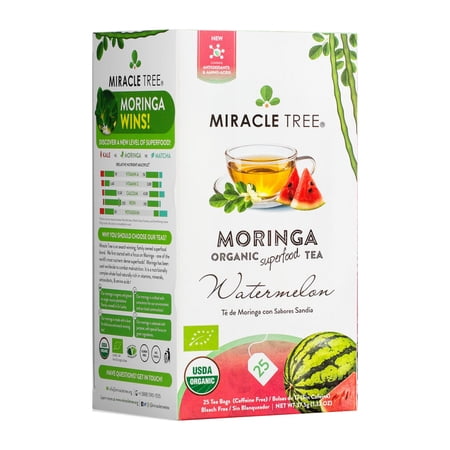 Miracle Tree Organic Superfood Moringa Tea Bags, Watermelon, 25 Count