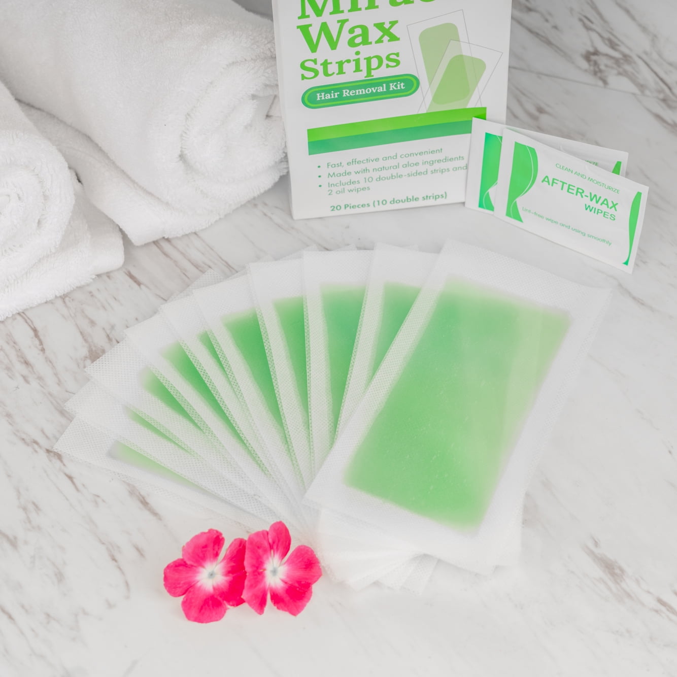 Miracle Wax Strips Quick and Easy Hair Removal Kit for Legs, Underarms and Body 20 Wax