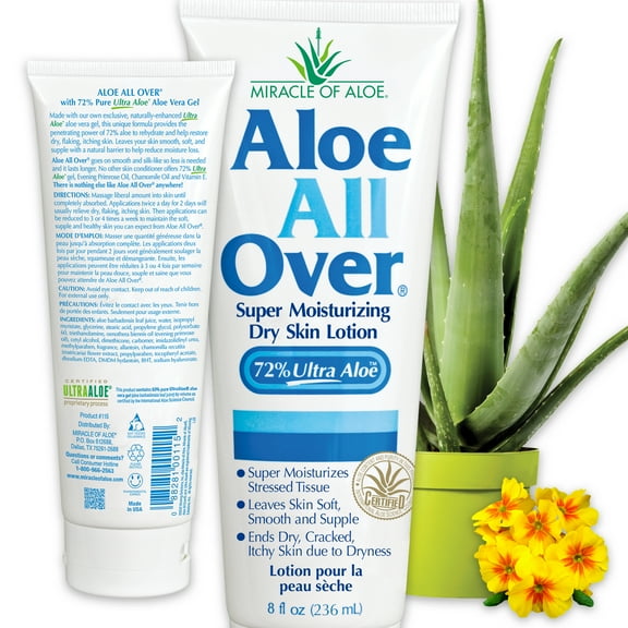 Miracle of Aloe Aloe All Over Super Moisturizing Dry Skin Lotion 8 oz - Made with 72% UltraAloe Aloe Vera Gel.