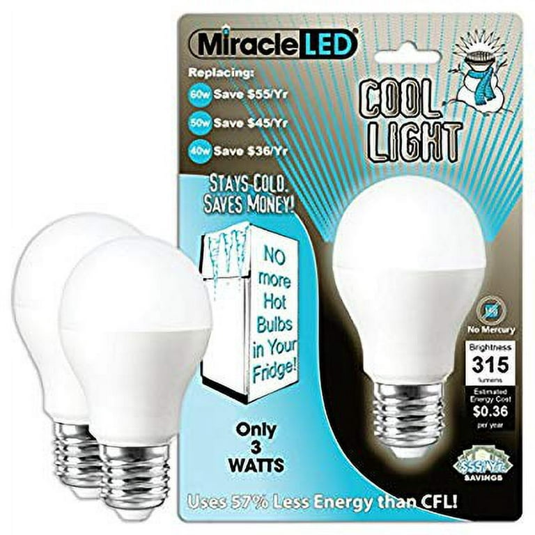 MiracleLED 604724 3-watt Refrigerator and Freezer Light, Long Life Energy  Saver Bulb, Cool White, 2-Pack, Replacing Old, Hot 40W Incandescent 