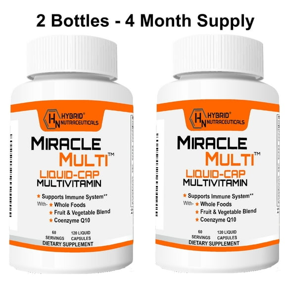 MiracleMulti Liquid Multivitamin & Mineral Softgel Capsules for Men & Women - Whole Food Blend Daily Vitamin with CoQ10, B12, Enzyme Blend - 2 Pack - 120 Servings