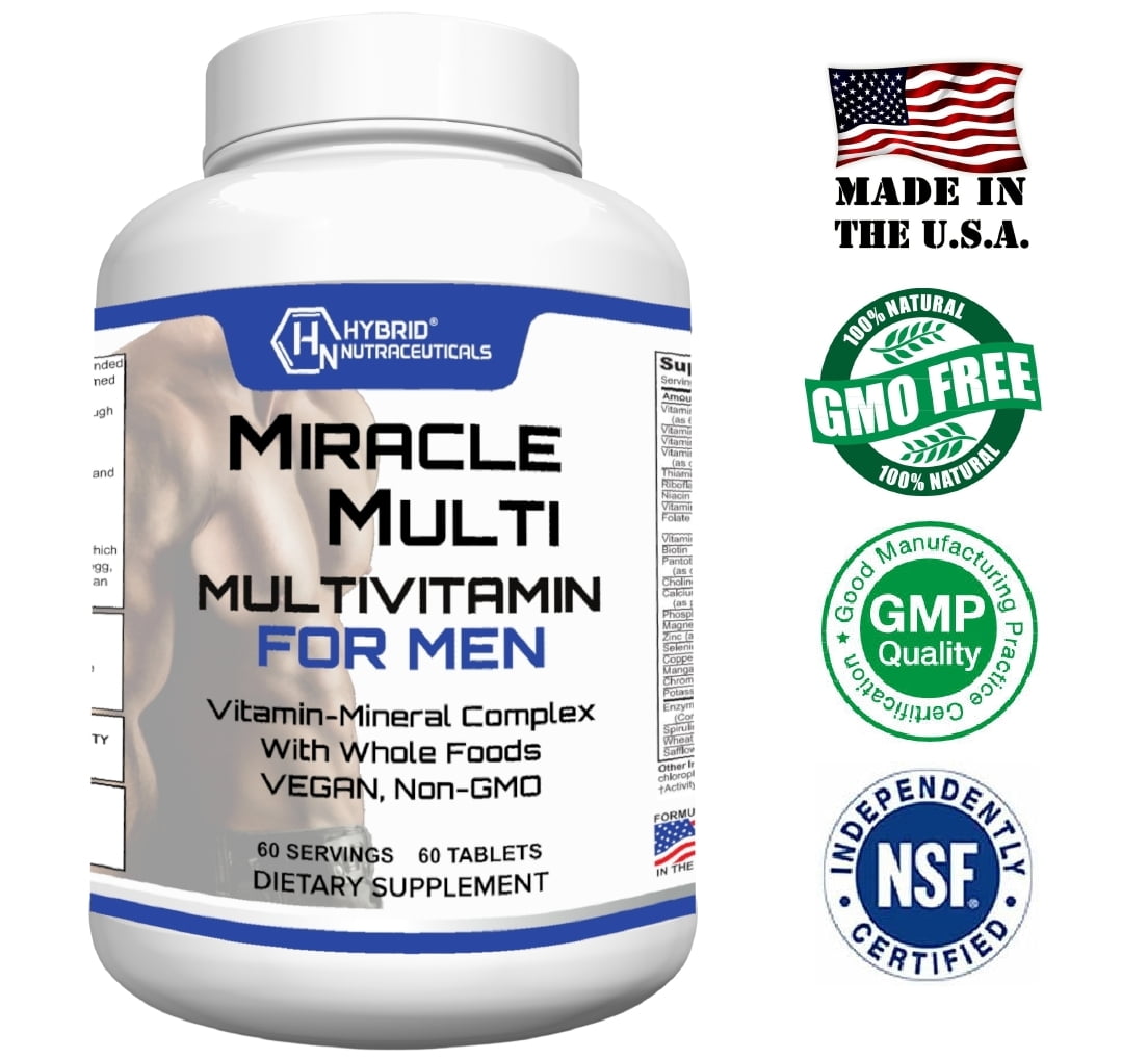 MiracleMulti One A Day Men's Multivitamin - Performance Blend Vitamin A C D3 E B12 with Probiotics, Superfood Enzyme, Immune Support, Heart Health, Energy & Stamina - 60 Servings