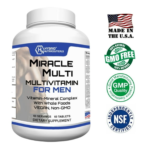 MiracleMulti One A Day Men's Multivitamin - Performance Blend Vitamin A C D3 E B12 with Probiotics, Superfood Enzyme, Immune Support, Heart Health, Energy & Stamina - 60 Servings