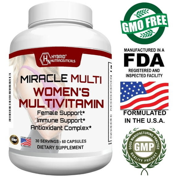 MiracleMulti Women's Multivitamin - Female Support Formula and B Vitamins for Women, Immune Support, Antioxidant Complex, Non-GMO - 60 Capsules