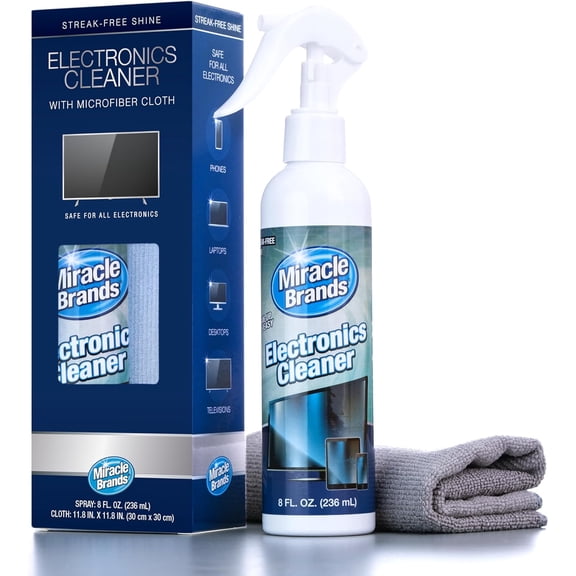 MiracleSpray for Electronics Cleaning, Safe Multisurface Cleaner for Any TV, Phone, Monitor, Keyboard, Screen, Computer, Includes Microfiber Towel - 8 Ounce Kit