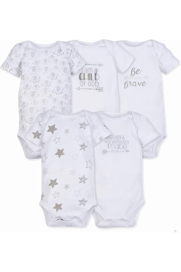MiracleWear Cute Kids Bodysuit Outfits (5-Pack) Baby Boy & Neutral Unisex Daywear Print Clothing Sets (Grey 0-3 months)