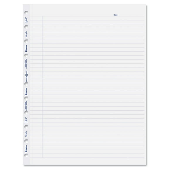 Miraclebind Ruled Paper Refill Sheets For All Miraclebind Notebooks And Planners, 11 X 9.06, White/blue Sheets, Undated | Bundle of 5
