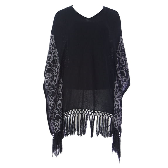 Miraclebody by Miraclesuit Women's Felicity Fringed Poncho Sz Small Black