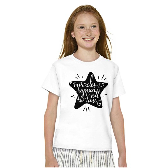 Miracles Happen All Time Inspiring Girls Kids T Shirt Tees Teen Brisco Brands L