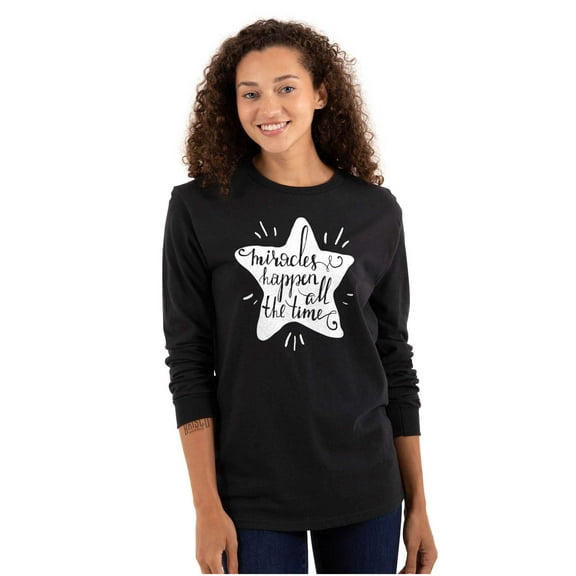 Miracles Happen All Time Inspiring Women Plus Size Long Sleeve Graphic Tee Brisco Brands 2X