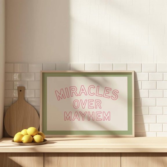 Miracles Over Mayhem Pink Christian Wall Decoration, Unframed Poster