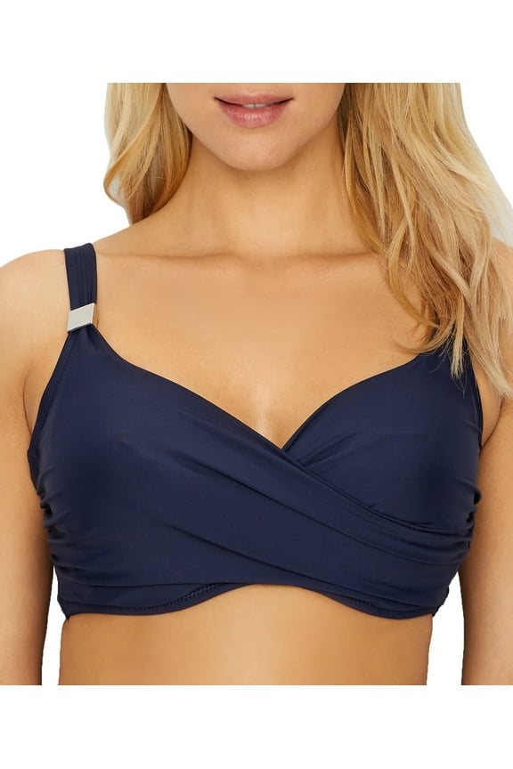D-DDD Cup Solid Surplice Bra Top Midnight Blue 34DD