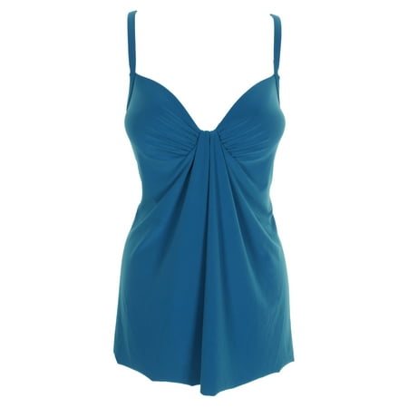 Miraclesuit Rock Solid Marina Underwire Tankini Top Swim Size 12 Peacock Blue