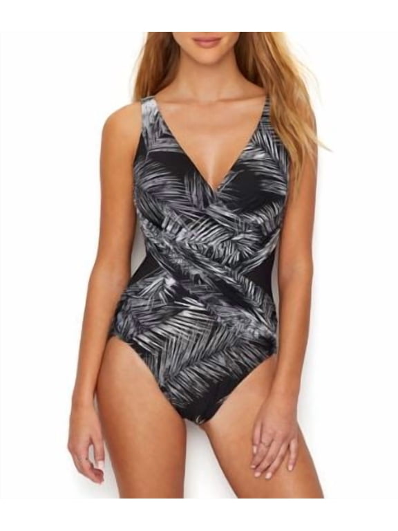 Women's Night Flight Crossover Wireless One Piece Swimsuit 6518389 16 Black/White