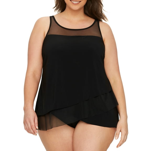 Miraclesuit Women's Plus Size Swimwear Sold Mirage High Neckline Tankini Bathing Suit Top, Black, 20W