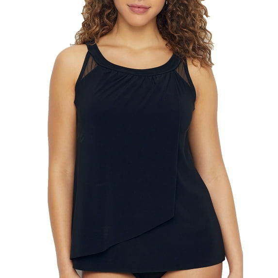 Miraclesuit Women's Swimwear Illusionist Ursula Hidden Underwire Mesh Detail Tankini Bathing Suit Top, Black, 14