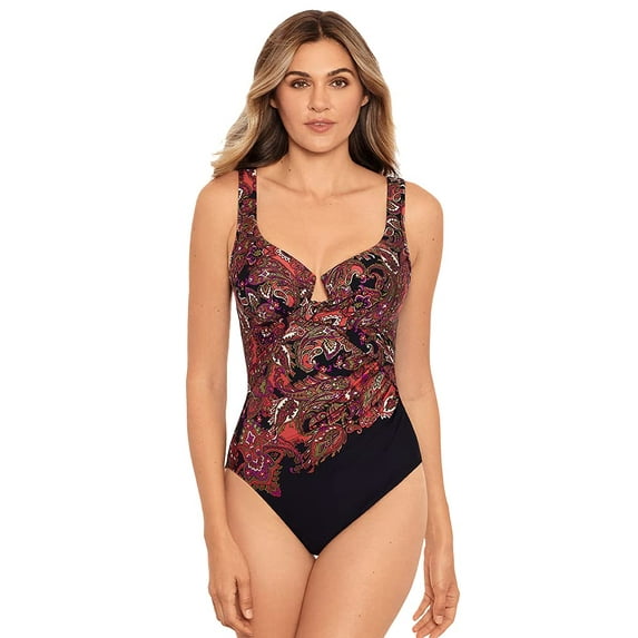 Miraclesuit Women's Swimwear Kashmir Enchant Tummy Control Underwire Bra One Piece Swimsuit, Black, 8