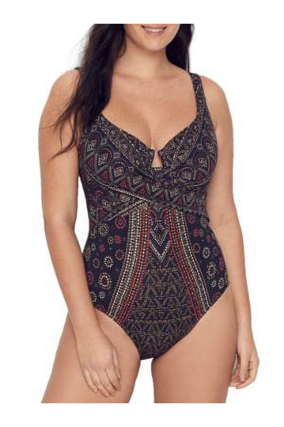 Womens Criss Cross Escape Printed One-Piece Swimsuit Black 14